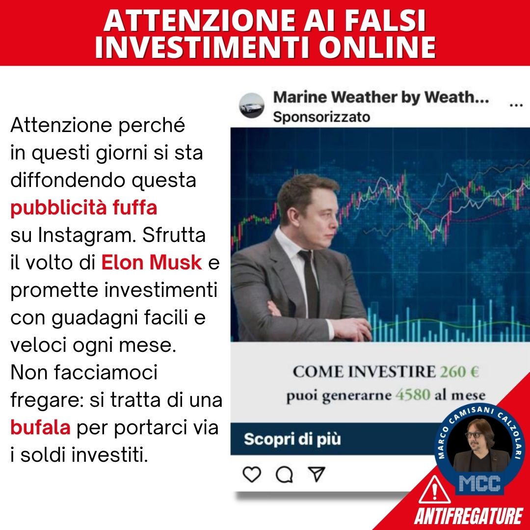 Pubblicita fuffarola su Instagram con Elon Musk 1