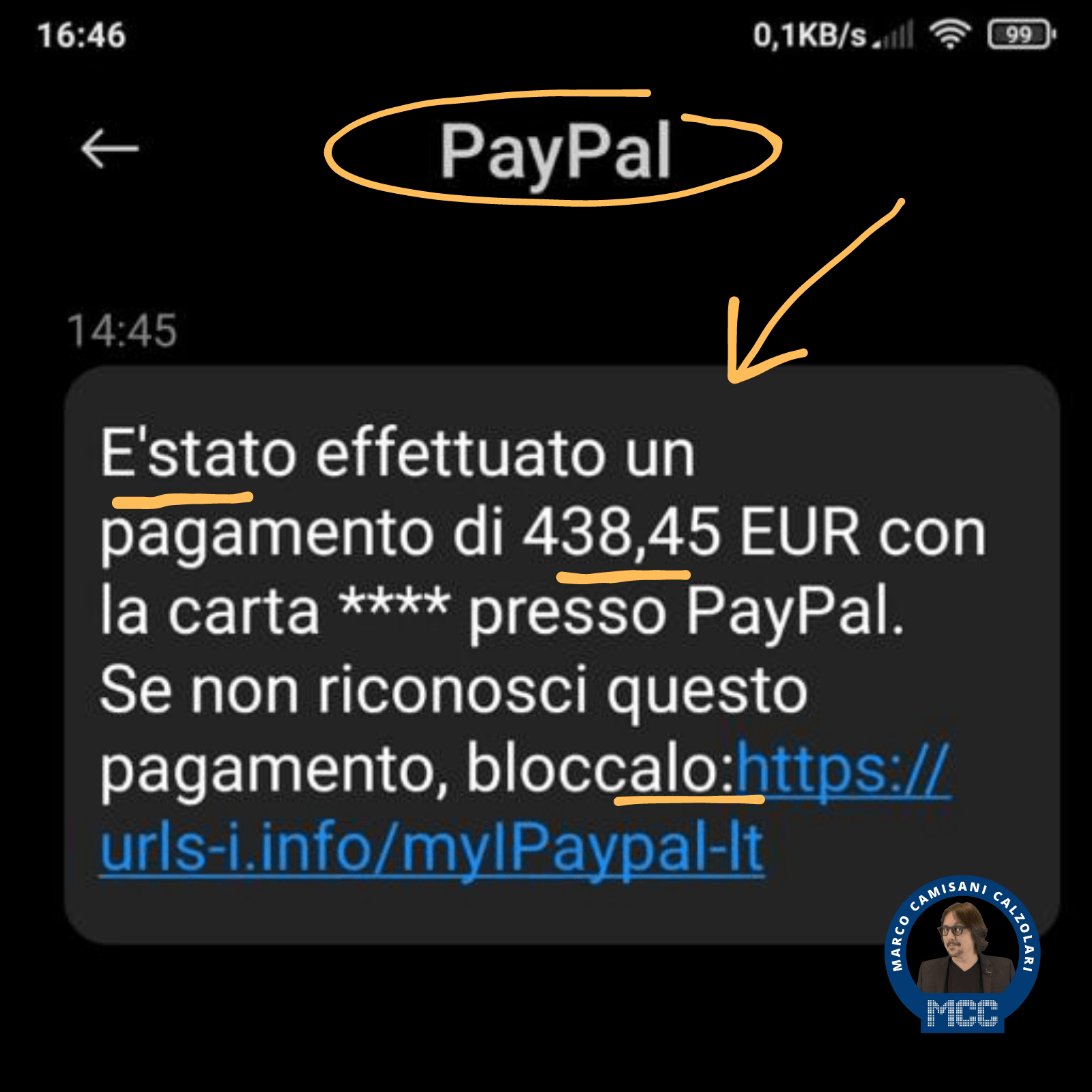 Falso sms di Paypal 1
